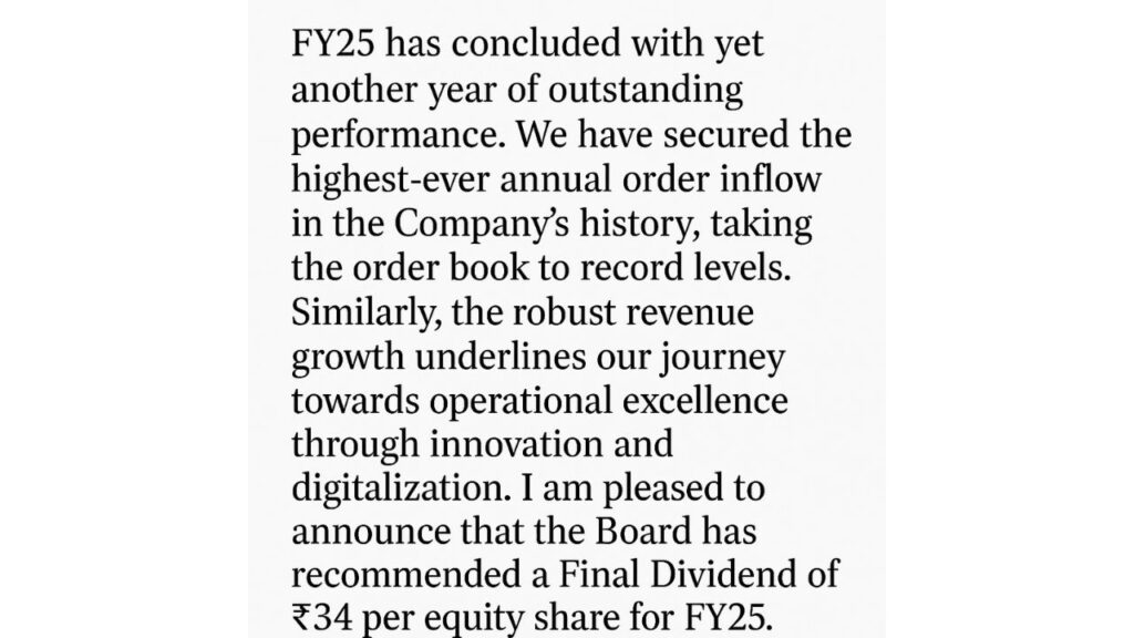S. N. Subrahmanyan (L&T Chairman) Dividend Annnouncement
